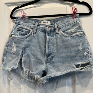 Agolde Frayed Light Blue Jean Shorts